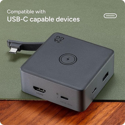 ZAGG 4-Port Hub with Wireless Charging - USB-C PD 100W, HDMI 4K, USB 10Gbps, High-Speed Charging & 4K Display, for Travel, Compatible w/Windows, macOS, iPadOS, ChromeOS, Android