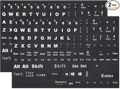 2PCS English Keyboard Stickers Replacement Letters, Full Size Big Letter QWERTY Keyboard Sticker Universal for PC Computer Laptop Desktop, Matte Keyboard Alphabet Stickers