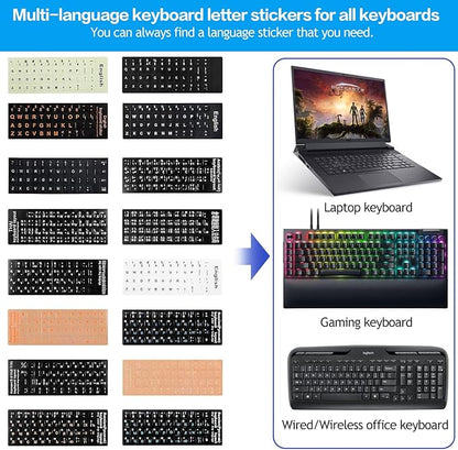 English Keyboard Stickers, 2 Pack Replacement Keyboard Letters Sticker with White Font on Black Background Universal for Computer Laptop Desktop, Matte Alphabet Stickers
