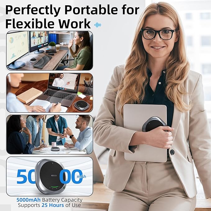 Bluetooth Conference Speakerphone M6 Conference Microphone with AI Noise Reduction AI Transcription Full-Duplex 360° Omnidirectional Voice Pickup USB Speaker for Teams Zoom Home Office, Black