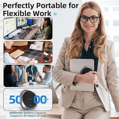 Bluetooth Conference Speakerphone M6 Conference Microphone with AI Noise Reduction AI Transcription Full-Duplex 360° Omnidirectional Voice Pickup USB Speaker for Teams Zoom Home Office, Black