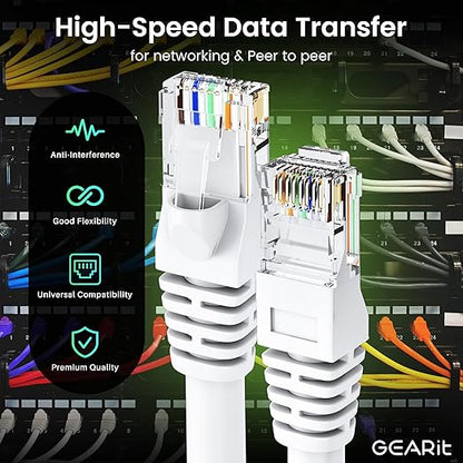 GEARit Cat 6 Ethernet Cable (24-Pack 1 Foot) Cat6 Network Patch, 10Gbps, RJ45, Snagless Cord, Gold-Plated Connectors, Internet for PC, TV, Tablet, Router, Printer, Servers, IT Data Center - White