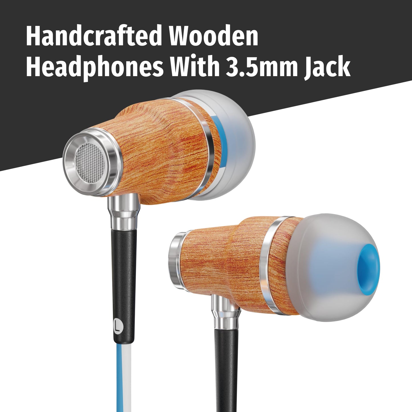 Symphonized Wired Earbuds 3.5mm Jack – Wooden Earphones with Mic & Volume Control, Plug In Ear Headphones Wire, Corded Ear Buds Wired Earbuds with Microphone for Computer, Laptop & Phone with Aux Cord