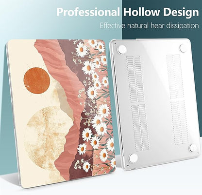 TWOLSKOO Compatible with M4 MacBook Air 13.6 inch Case 2025-2022 Release M4 A3240 M3 A3113 M2 A2681, Plastic Hard Shell & Keyboard Cover & Type C Adapter & Screen Protector, Mountains & Daisies