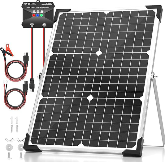 Voltset 30W Solar Battery Charger - 12V Solar Panel Kit with 10A Smart Charge Controller - IP67 Waterproof Solar Trickle Charger Maintainer - Adjustable Mount Bracket for RV Boat Car Motorcycle