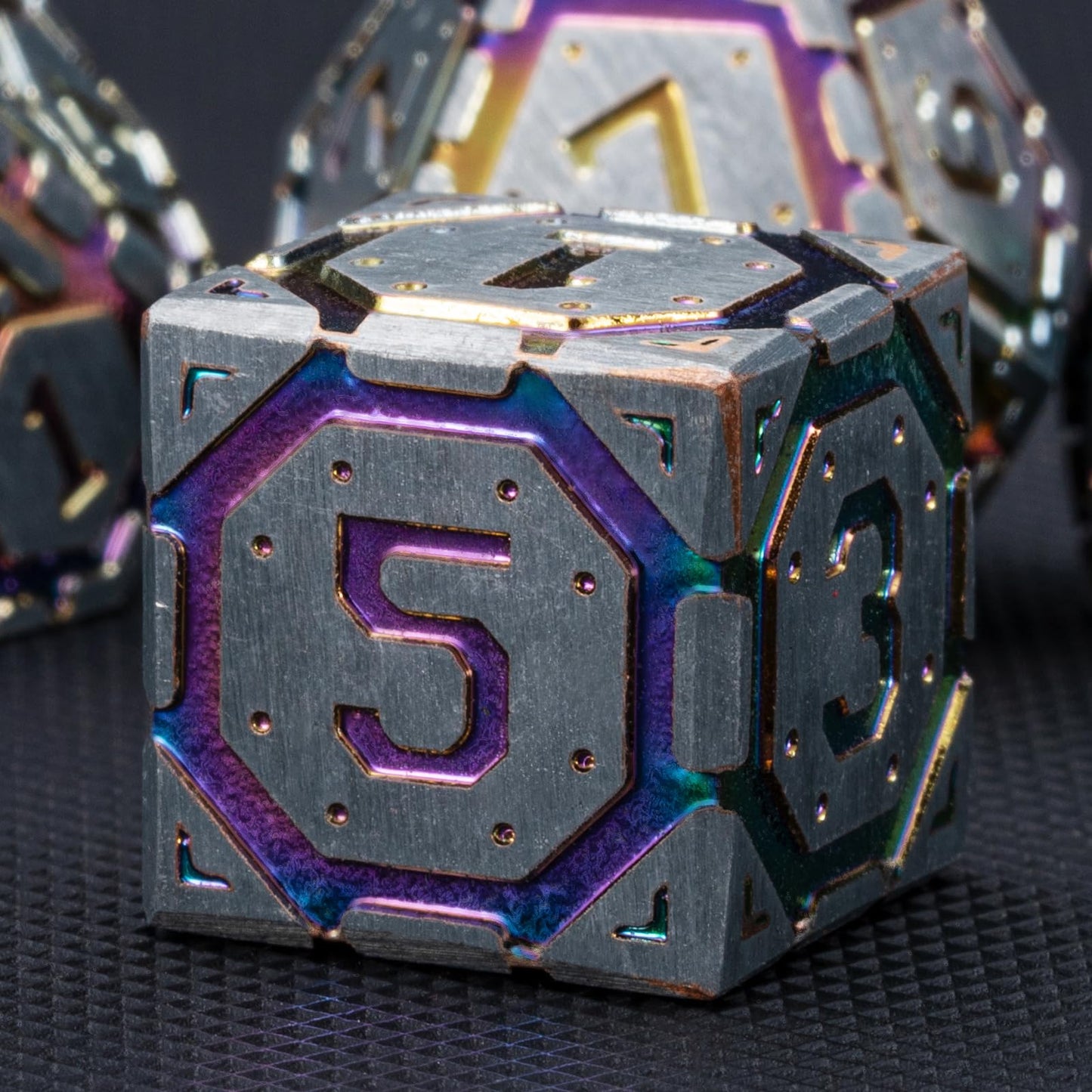DND Metal Dice Set, Polyhedral Dice Set for RPG D&D Dice with Cracks Dungeons and Dragons Dice Set for RPG TTRPG D&D Die with Gift Case（Silver and Coloured Ink-1） for Ages 15 and Up