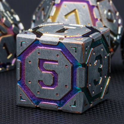 DND Metal Dice Set, Polyhedral Dice Set for RPG D&D Dice with Cracks Dungeons and Dragons Dice Set for RPG TTRPG D&D Die with Gift Case（Silver and Coloured Ink-1） for Ages 15 and Up
