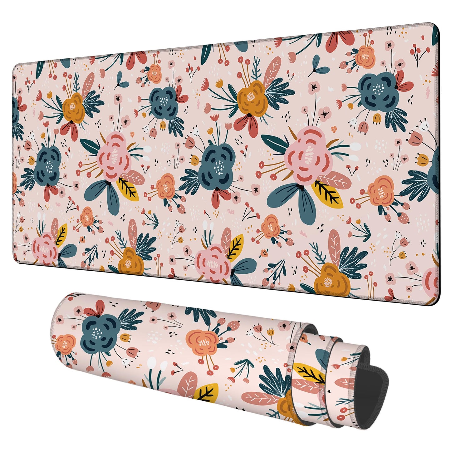 NITAHHHY Gaming Desk Pad Large Extra Length Hand Drawn Floral Mouse Pad Keyboard Laptop Non-Slip Waterproof with Rubber Base Thick Stitched Edge Mouse Mat for Office Home 35.4 x 15.7 Inches