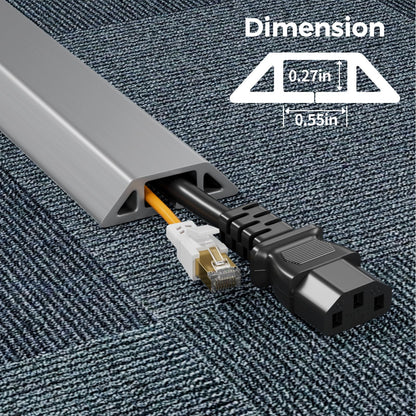 Yecaye 4ft Floor Cord Cover, Cord Covers for Wires on Floor, Floor Cable Mangament, Cable Protector for Organizing and Protecting Wires on Floor, Cord Hider Cable Cavity W0.55in H0.27in Grey