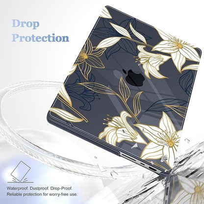 for MacBook Pro 16 inch Case 2021 2022 2023 2024 Release A3186 A3403 M4 A2991 M3 A2780 M2 A2485 M1 Pro/Max, Hard Shell Case with Screen Protector & Keyboard Cover, Golden Floral