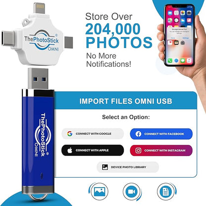 ThePhotoStick® Omni 256GB - Secure Photo & Video Backup and Transfer | Digital File Organization | USB & Multiport Connection for Phones, Tablets and Computers | Portable Memory | External Storage
