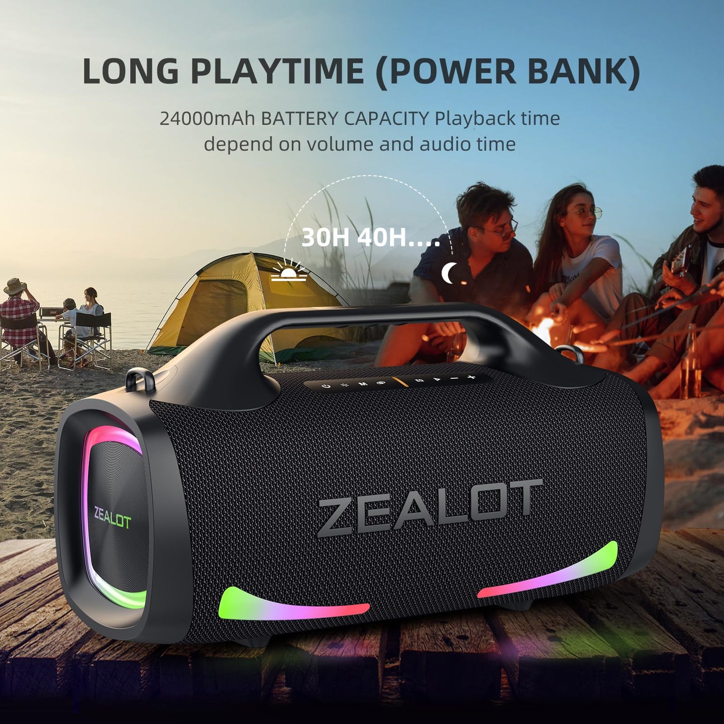 ZEALOT Bluetooth Speaker, 120W Booming Sound Speakers Wireless, Dual Pairing, XBass, 24000mAh, EQ,Fast Charge, Portable Outdoor Waterproof Speaker for Camping,Pool, Beach, and Party