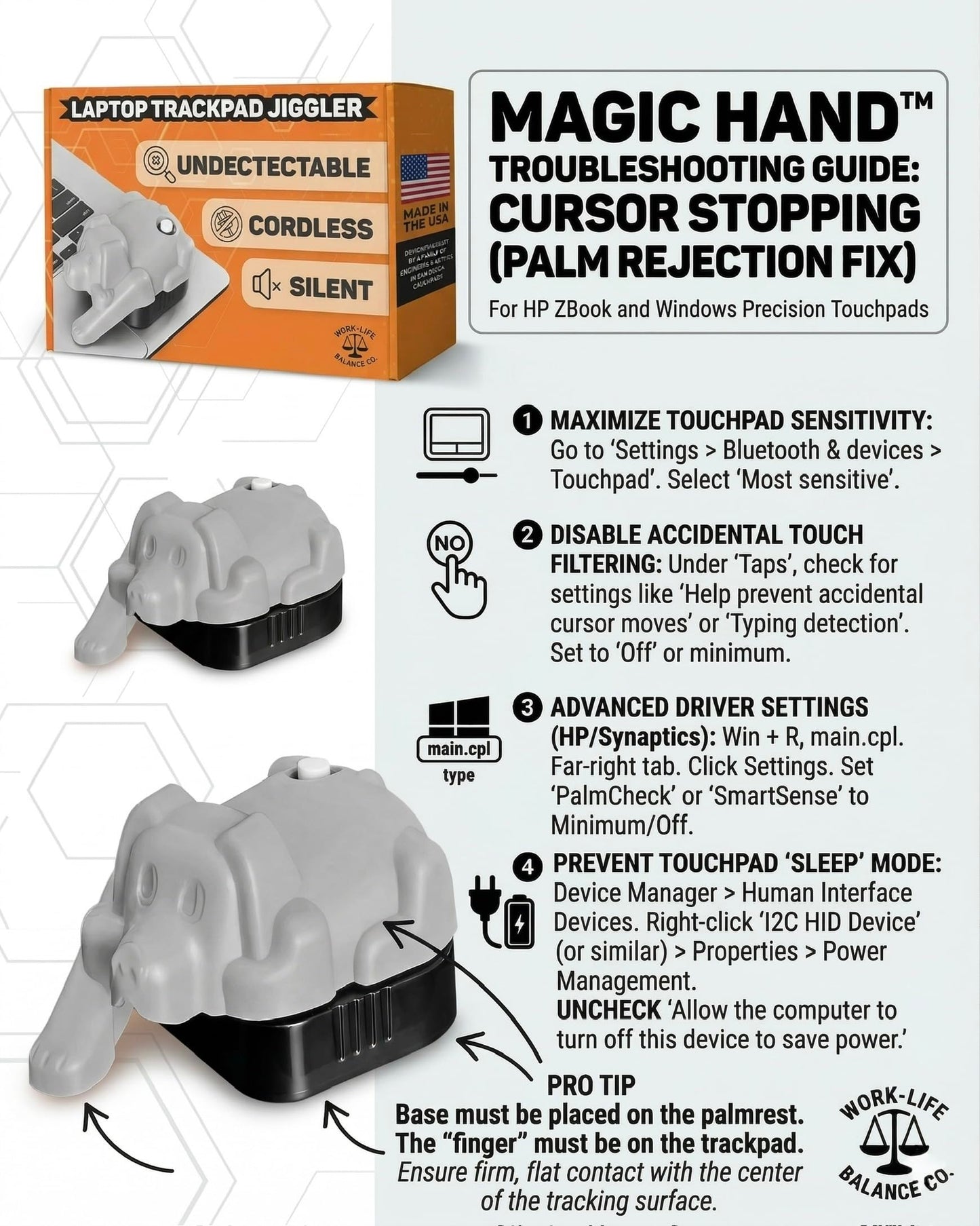 Trackpad Mouse Jiggler Device, Silent, Cordless Undetectable Mouse Mover