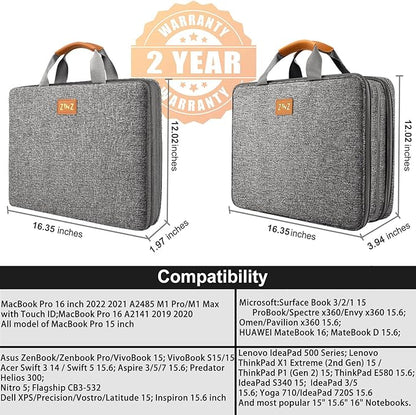 ZINZ Slim Expandable Laptop Case 15.6 Inch Sleeve Upgraded Protective Durable Recycled Carrying Case Compatible with MacBook 15" & 16" and Most 15" 15.6" 16" Notebook,D01G01