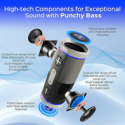 TREBLAB HD77 Bluetooth Speaker - Powerful 360° Sound with Impactful Bass, 30W Portable Wireless Audio, 20H Battery, IPX7 Waterproof, TWS Stereo, Shockproof Design for Outdoor, Beach, Pool, Jobsite