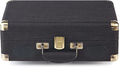 Amazon Basics Portable Suitcase Vinyl Turntable Record Player with Built-in Speakers and Bluetooth, Supports 3-Speed, Black
