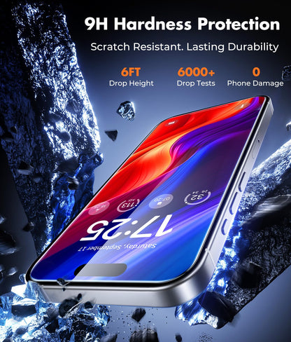UNBREAKcable 2-Pack Screen Protector for iPhone 16, Military-Grade Shatterproof Tempered Glass [9H+ Hardness] [Easy Installation Frame] [99.99% HD Clear] for Apple iPhone 16