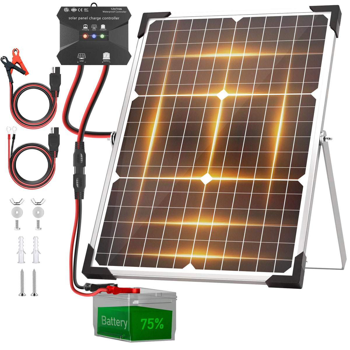 Voltset 20W 12V Solar Panel Battery Charger Trickle Maintainer Kit