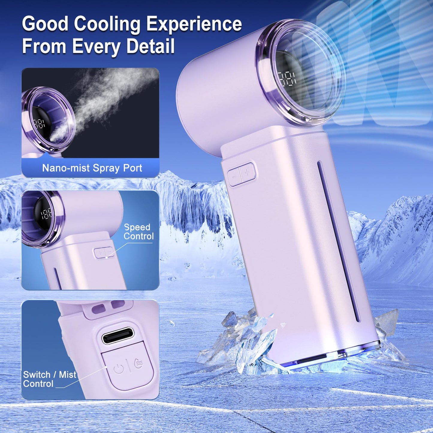 GOSALISU Small Handheld Fan Portable Hand Held Fan, Purple