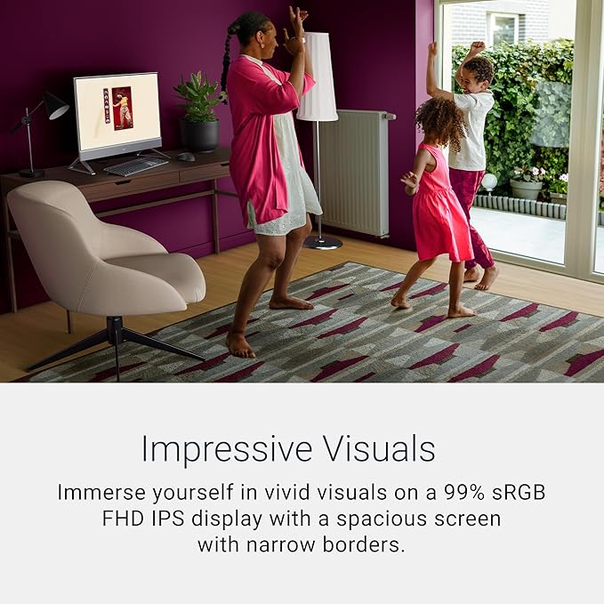Dell 24 All-in-One Desktop ec24250-23.8-inch FHD Display, Intel Core 3 Processor 100U, Intel Graphics, 8GB DDR5 RAM, 512GB SSD, Windows 11 Home, Onsite Service+6 Months Retail Migrate - White