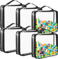 Sanwuta 6 Packs Toy Storage Bags, PVC Organizing Case Bags with Zipper, Waterproof Toy Container for Board Games, Building Blocks, Puzzles, Small Toys and Kids Books(X-Large,Black)