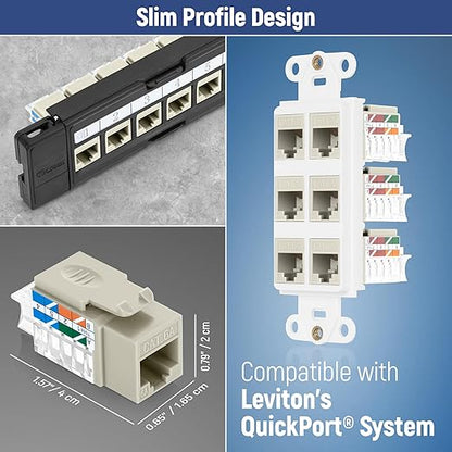 Everest 45° Angled RJ45 Cat6A Keystone Jacks 50-Pack in Ivory - Slim Profile Female RJ45 Connectors - Cat 6A Keystone Jack - Compatible with 45° Angled Speed Termination Tool - 45Term (B0BL3GS7ZY)