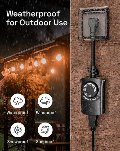 HBN Outdoor Light Timer with Remote Control, Waterproof Light Sensor Timer, 100 ft Wireless Range, 1 Grounded Outlet for Christmas Lights, 15A 1/2HP Heavy Duty