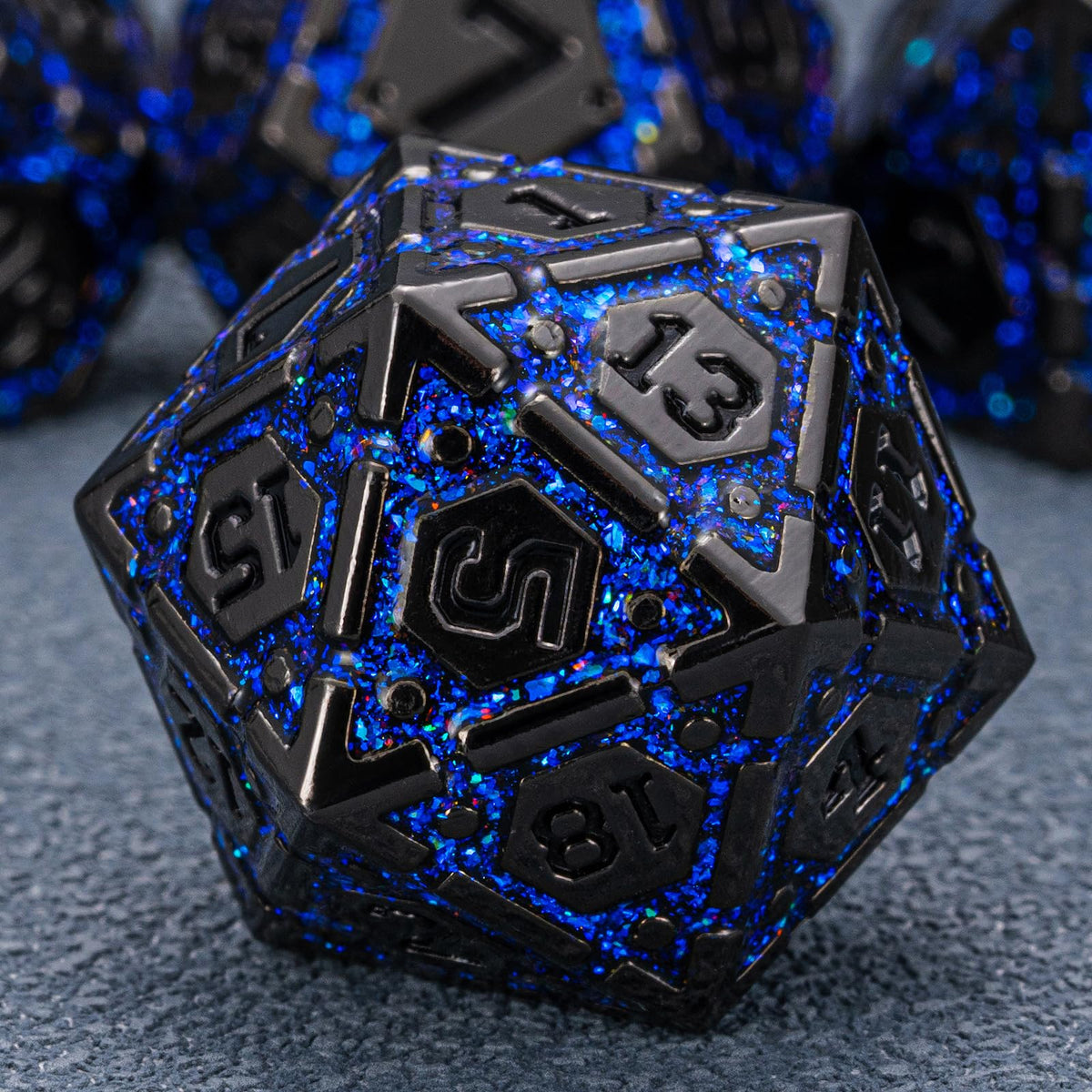 DND Metal Dice Set, Polyhedral Dice Set for RPG D&D Dice with Cracks Dungeons and Dragons Dice Set for RPG TTRPG D&D Die with Gift Case（Silver and Coloured Ink-1） for Ages 15 and Up