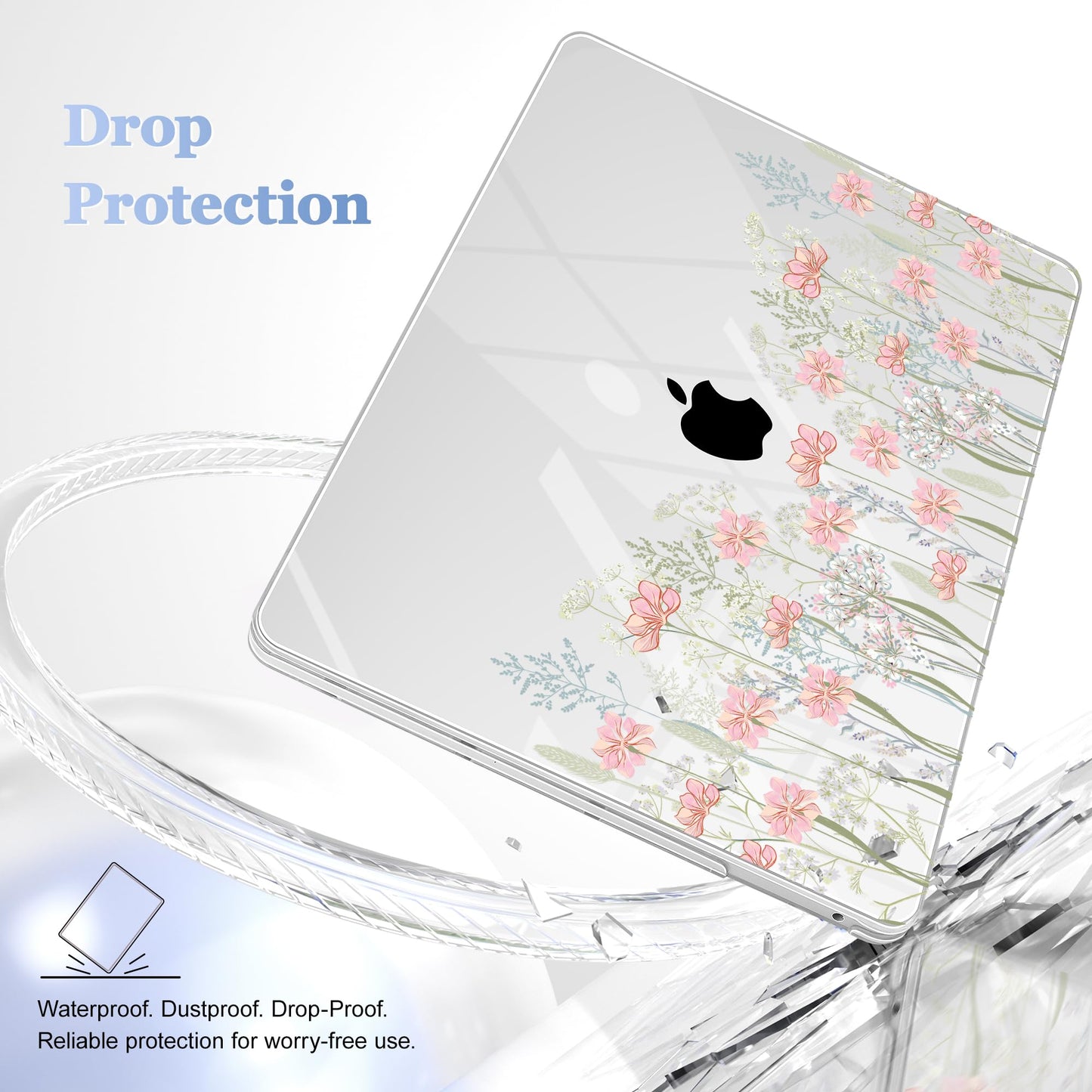 Lepeoac Case for MacBook Pro 13 inch Case M2 2022-2016 A2338 M1 A2251 A2289 A2159 A1989 A1708 A1706, Plastic Hard Shell + Keyboard Cover + Dust Plug, Floral C322