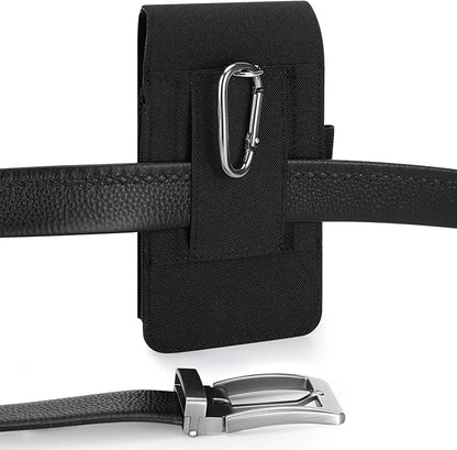 Mopaclle Nylon Phone Holster for iPhone 17 Pro iPhone 16 Pro 16e 15Pro 14 13 12 11,Samsung Galaxy S25 S24 S23 S22 S21 Cell Phone Belt Holder with Carabiner Clip & ID Card Pocket Pouch for Men Women