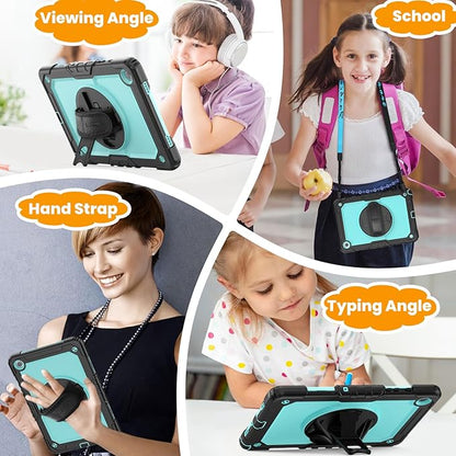 SEYMAC stock Case for Samsung Galaxy Tab A8 10.5'', Full-Body Drop Protection Case with Screen Protector Pencil Holder [360° Rotating Hand Strap] &Stand, SkyBlue+Black