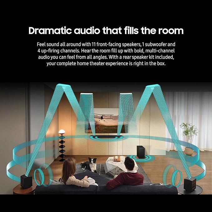 SAMSUNG Q990D 11.1.4ch Soundbar w/Wireless Dolby Atmos Audio, Rear Speaker Included, Q-Symphony, SpaceFit Sound Pro, Adaptive Sound, Game Mode Pro with Alexa Built-in, HW-Q990D/ZA