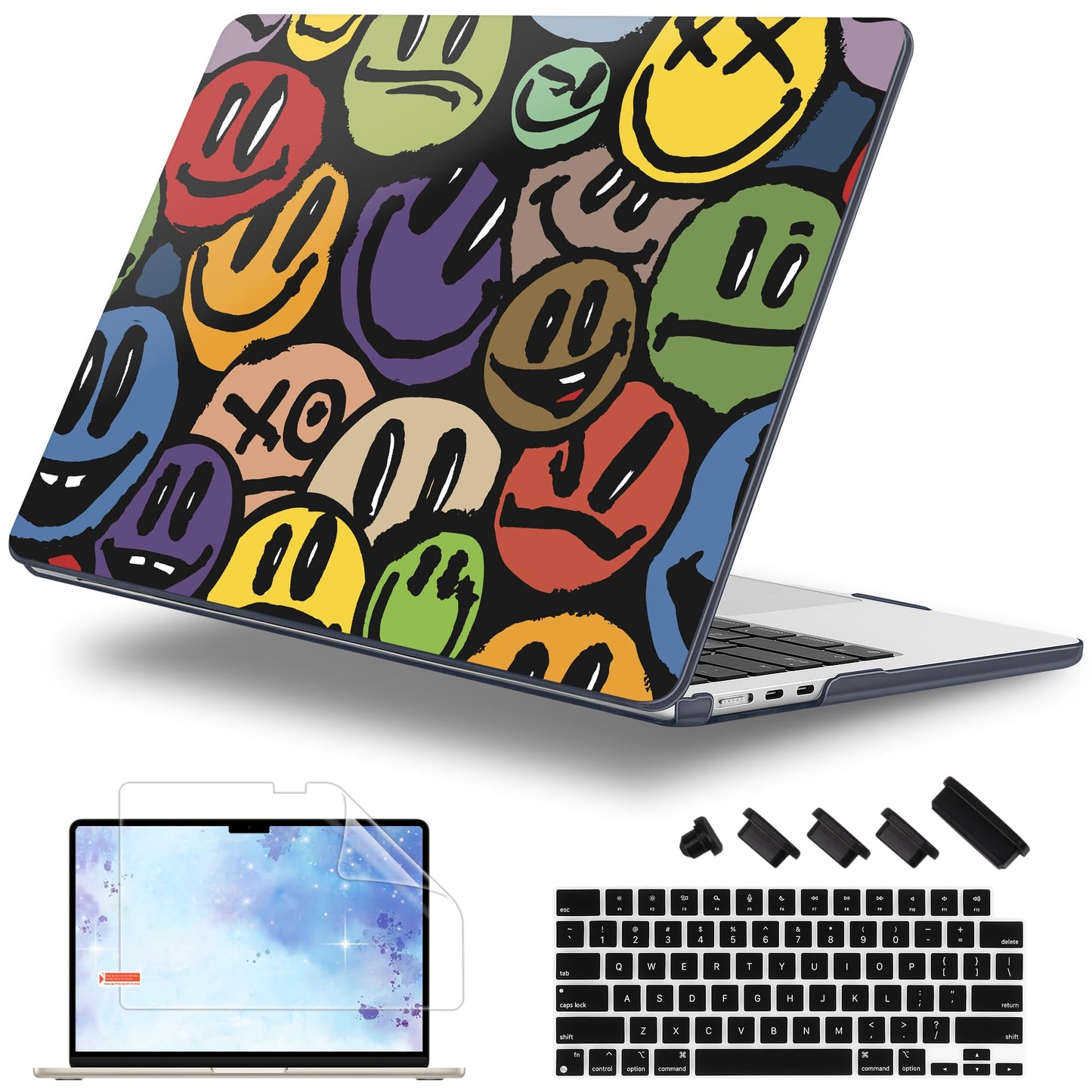 Lepeoac Case for 2026/2025/2024/2023 MacBook Air 15-inch Laptop Release M5 A3448 /M4 A3241 /M3 A3114 /M2 A2941, Stylish Protective Hard Shell Cover for MacBook Air 15.3 inch, Happy Emoji