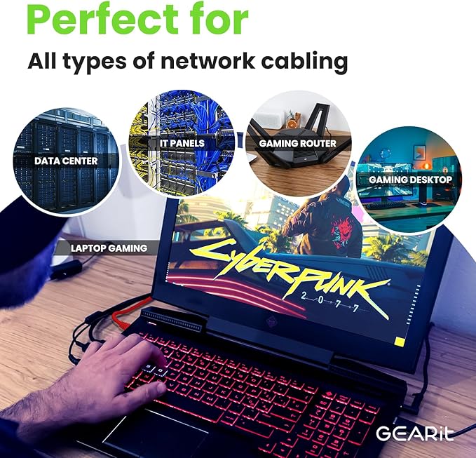 GearIT Cat 6 Ethernet Cable (10-Pack 5 Feet) Cat6 Network Patch, 10Gbps, RJ45, Snagless Cord, Gold-Plated Connectors, Internet for PC, TV, Tablet, Router, Printer, Servers, IT Data Center - Red