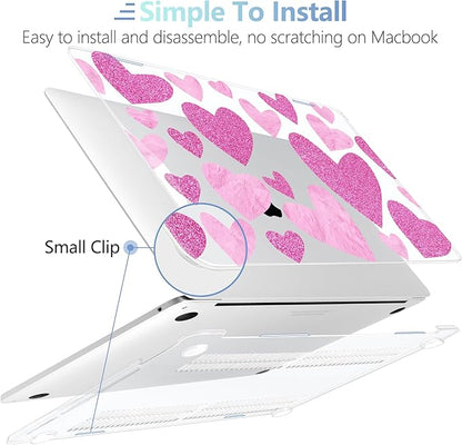 MEEgoodo Case for MacBook Pro 13 inch Case 2022 2021 2020 New A2338 M2/M1 A2251 A2289, Laptop Hard Shell with Keyboard & Camera Cover Compatible with 13 inch MacBook Pro, Glitter Hearts