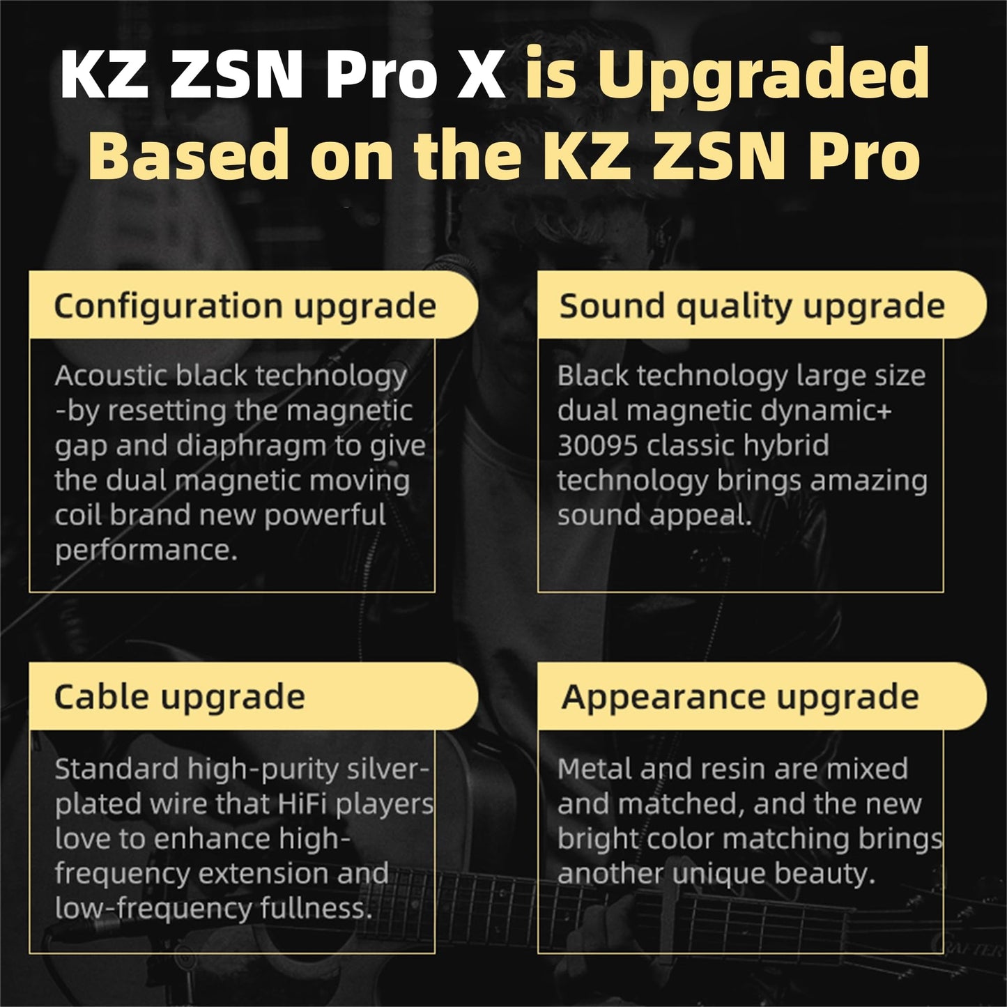 KZ ZSN PRO X in Ear Monitor Headphones Gaming Earbuds, High Fidelity Wired Earbuds, Hybrid Dual Driver IEMS Earphones with 1BA 1DD Detachable Tangle-Free Cable for Computer Tablet (Gold, with Mic)