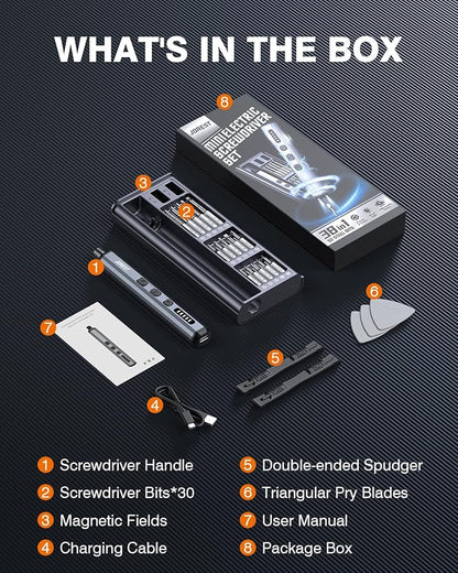 JOREST Mini Electric Screwdriver, Precision Set with 38-in-1 Magnetic Bits, 5 Torque Settings, LED Light, Repair Tool Kit for iPhones, Laptop, Drone, Game Console, Camera, Glasses, Watches, Toys