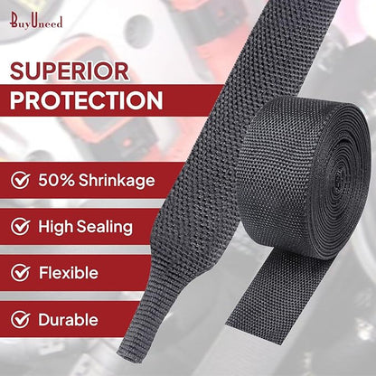 Heat Shrink Wire Loom 2:1 Shrinkable Braided Cable Sleeve 1 Inch ID-46ft Abrasion Protection Flexibility Fabric Wiring Harness Cover Sheath