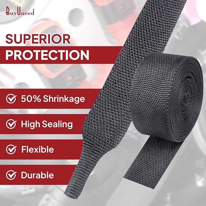 Heat Shrink Wire Loom 2:1 Shrinkable Braided Cable Sleeve 2 Inch ID-25ft Abrasion Protection Flexibility Fabric Wiring Harness Cover Sheath