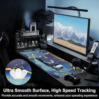 Mouse Pad, Large Alcohol Ink Art Desk Mat, Extended Non-Slip Gaming Keyboard Mousepad Desk Pad, Thick Stitched Edges Waterproof Mouse Mat 31.5"x15.7" (Abstract Fluid Art Painting)