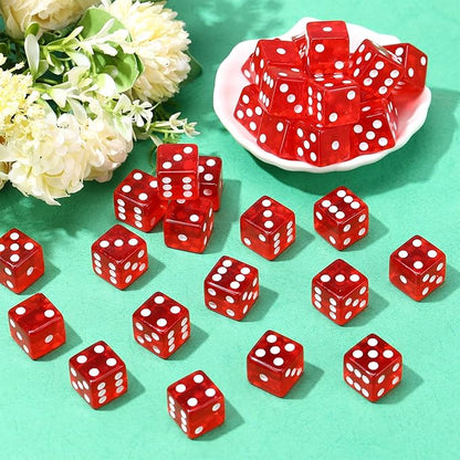 36 Piece 19 mm Casino Style Craps Dice Sets Acrylic and Translucent D6 Dice, Square W/Rounded Edge for Casino, Craps, Table Games and Board Games (Red)