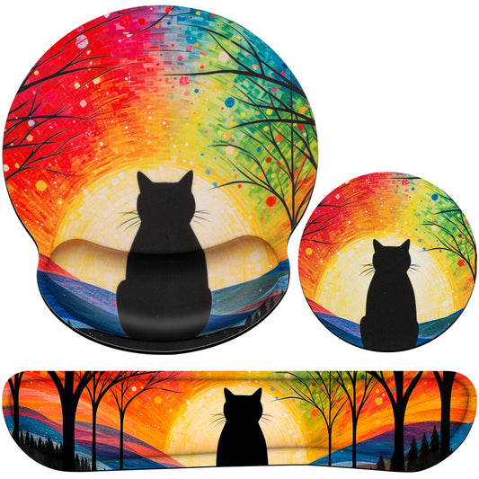 Mouse Pad with Wrist Rest Set, 3-in-1 Wrist Support Mouse Pad Set, Floral