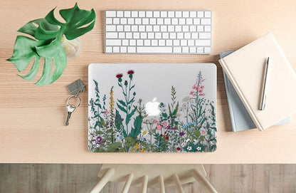 Case for MacBook Pro 13 inch M2 M1 A2338 A2289 A2251 A2159 A1989 A1706 2023-2016 Release with Touch ID, 6 in 1 Matte Clear Shell&Keyboard Cover&Screen Protector&Webcam Cover, Garden Flower