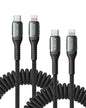 Coiled USB C iPhone Charger 3FT 2Pack, Braided Type C to Lightning Cable for Car [Apple MFi Certified] Fast Charging Cord Compatible with iPhone 14 Pro/Pro Max/Plus 13 12 11 8 7 6s 6 SE XS XR X, iPad