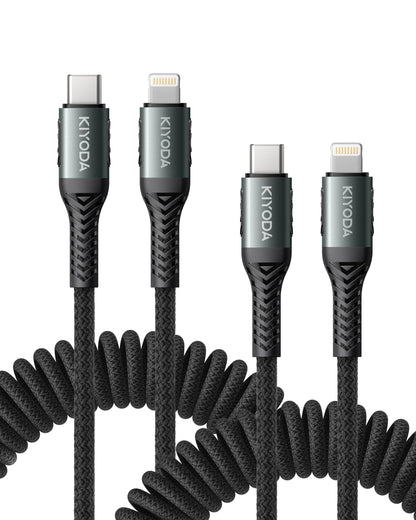 USBC to Lightning Cable for Car Coiled iPhone Charger Apple MFi Certified