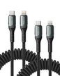 USBC to Lightning Cable for Car Coiled iPhone Charger Apple MFi Certified