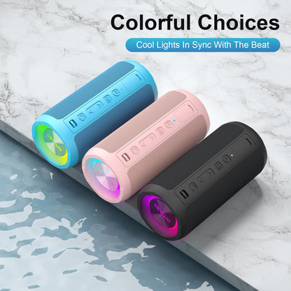 Ortizan Wireless Portable Bluetooth Speaker, IPX7 Waterproof, Dustproof and Rustproof, Powerful 24W Sound, Enhanced Bass, 30 Hour Battery, 360° Party Light, and Stereo Pairing (BT 5.3), Gifts - Pink