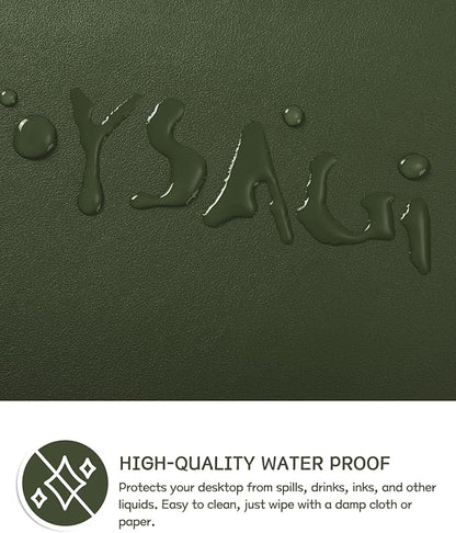 YSAGi Non-Slip Leather Desk Pad, Waterproof Laptop Computer Desk Keyboard Mat, Table Protector Blotter Mat, Large Mouse Pad for Office/Work/Home/Decor(Olive Green, 31.5" x 15.7")