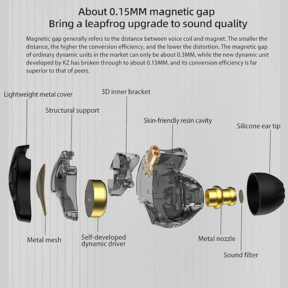 Kinboofi IEM Headphone with Mic, KZ DQS HiFi Dynamic Drivers Earphone Earbuds Bass 2pin 3.5mm Sports Music Game Headphone (Black, with Mic)……