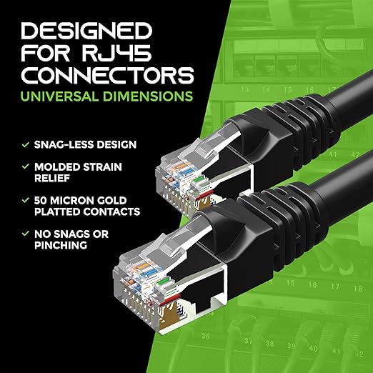 GearIt 50-Pack, Cat5e Ethernet Patch Cable 1 Foot - Snagless RJ45 Computer LAN Network Cord, Black